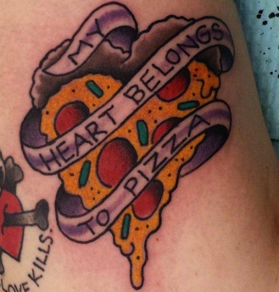 Lettering Banner With Pizza Heart Traditional Tattoo