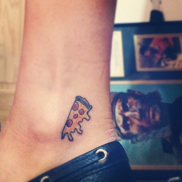 Little Pizza Slice Tattoo On Ankle For Girls