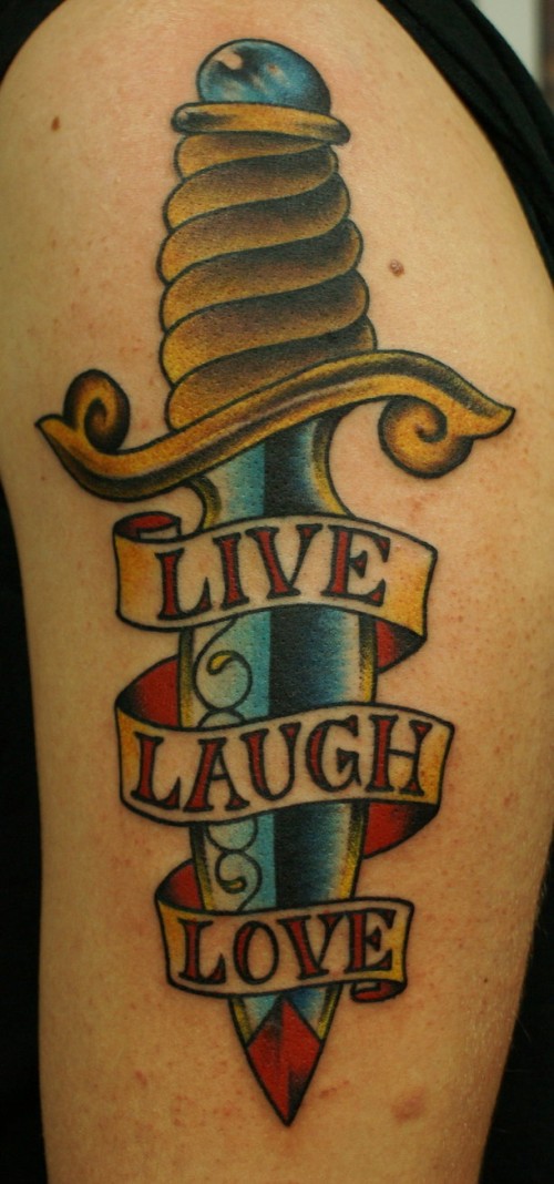 Live Laugh Love Dagger Tattoo