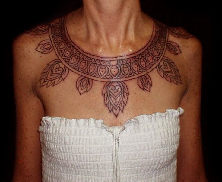 Lovely Aztec Necklace Tattoo For Girls