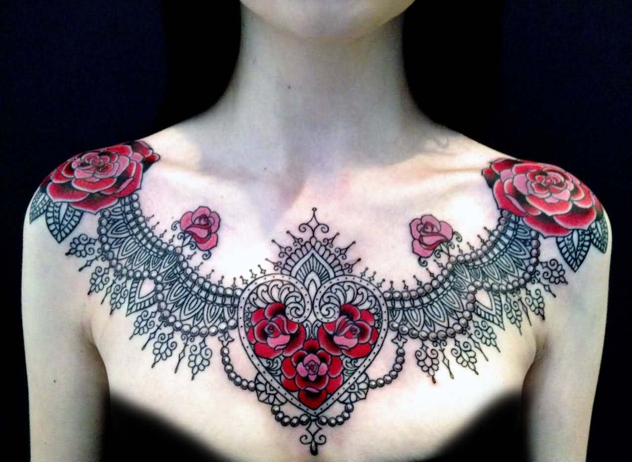 Lovely Egyptian Necklace Tattoo For Girls