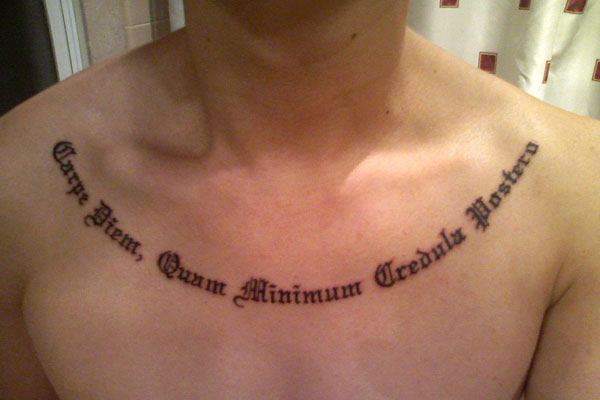 Lovely Lettering In Necklace Shape Tattoo