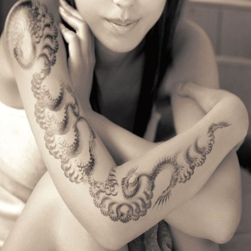 Lovely Mandelbrot Tattoo On Full Sleeve For Girls