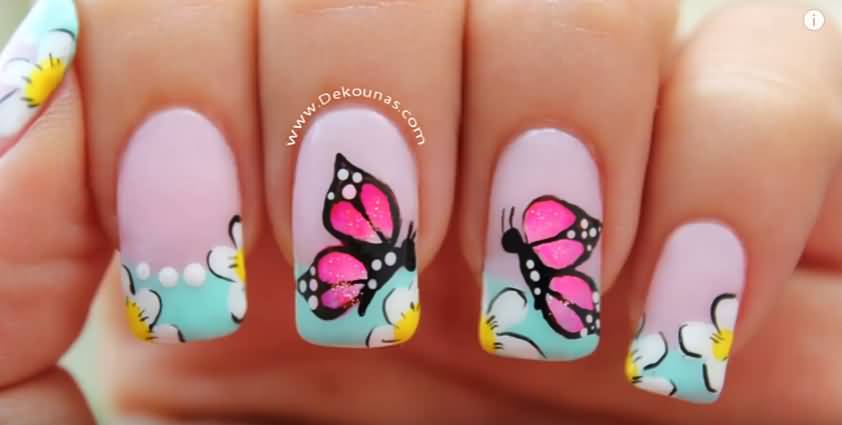 Lovely Pink Butterfly Nail Art