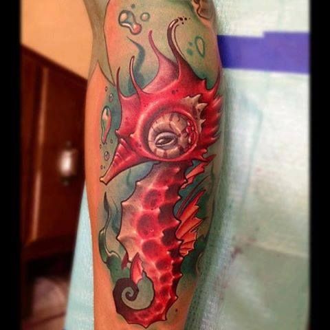 Lovely Red Seahorse Tattoo