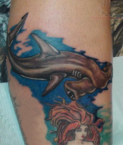 Lovely Sea Creature Hammerhead Shark Tattoo On Forearm