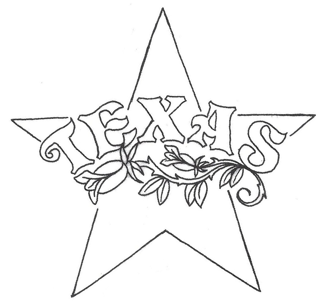 Lovely Texas Word On Star Tattoo Stencil