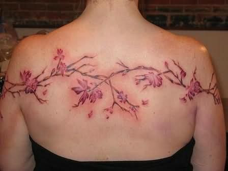 Lovely Wine Plant Tattoo On Back For Girls