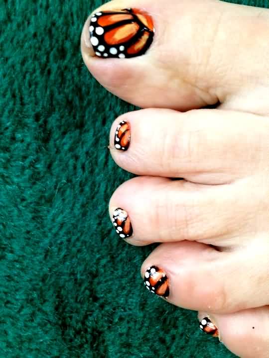 Monarch Butterfly Nail Art For Toe Nails
