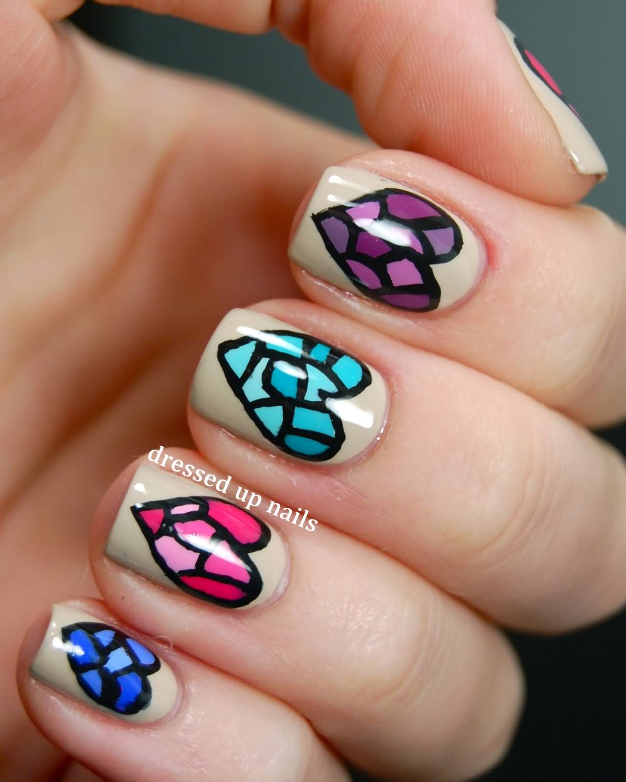 Mosaic Pattern Heart Nail Art Design Idea