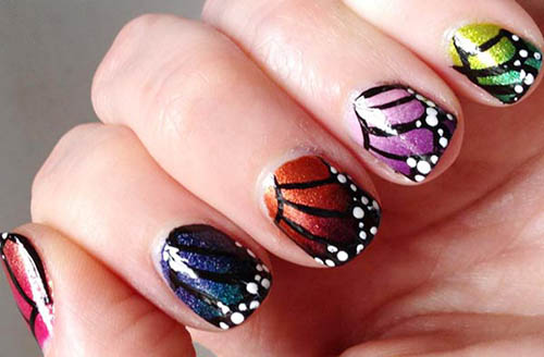 Multicolored Butterfly Wings Nail Art Design