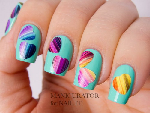 Multicolored Heart Nail Art Design