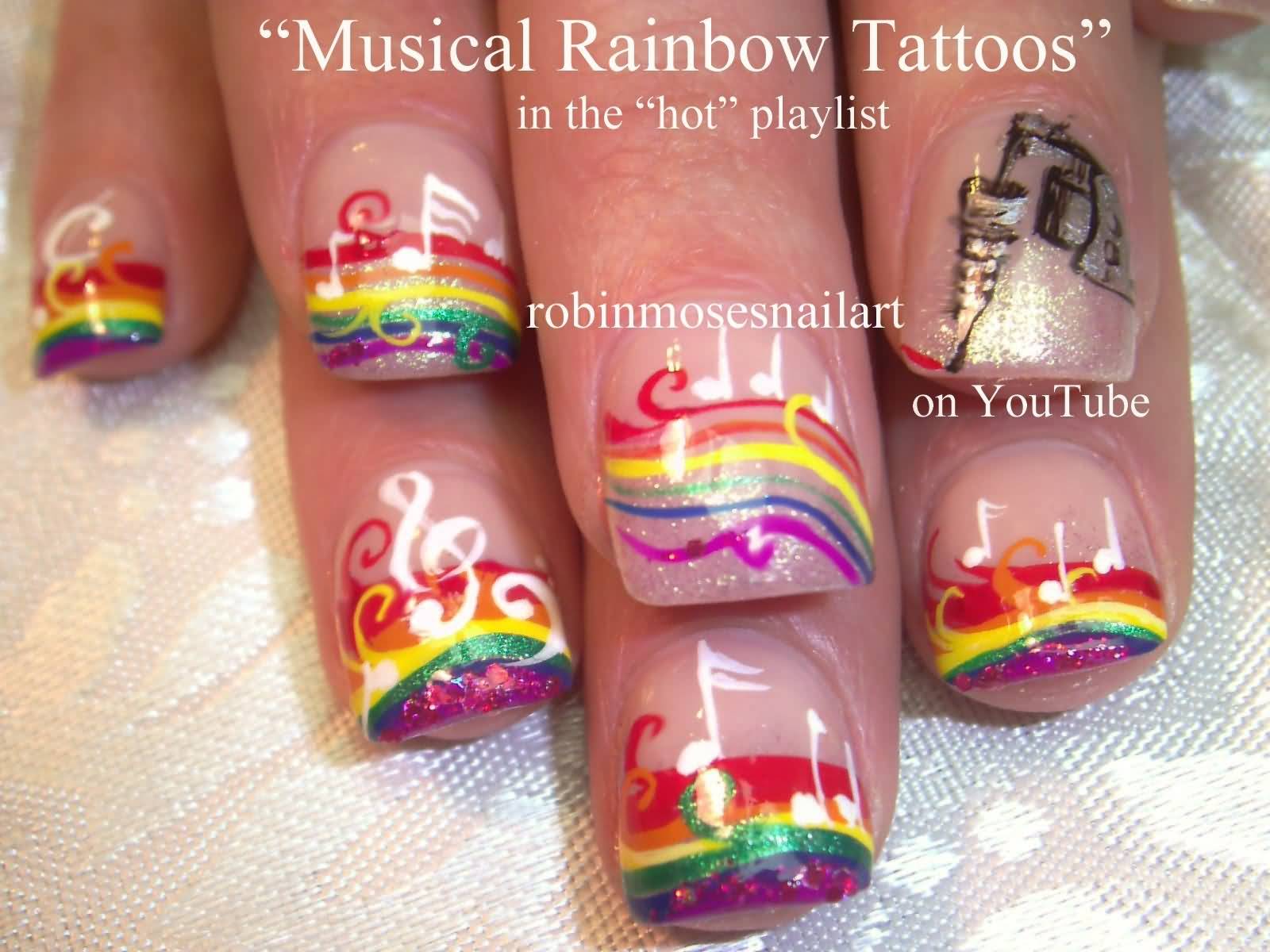 Musical Rainbow Nail Art Design