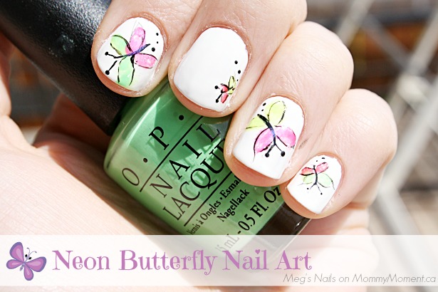 Neon Butterfly Nail Art