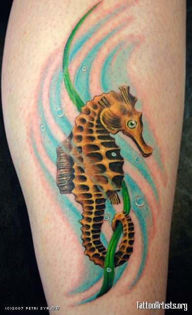 Nice Aqua Seahorse Tattoo
