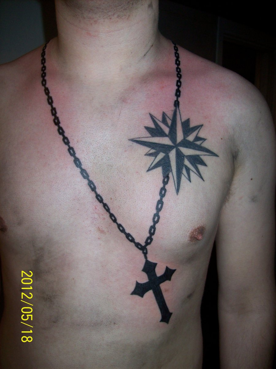 Nice Cross And Chain Necklace Tattoo By TentacleTattoo