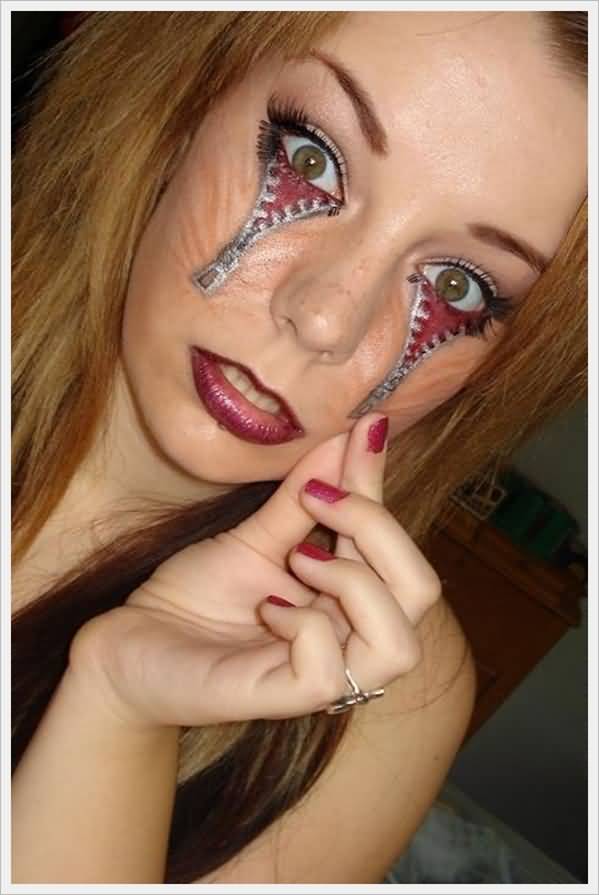 Nice Eye Zipper Tattoo On Both Eyes For Girls
