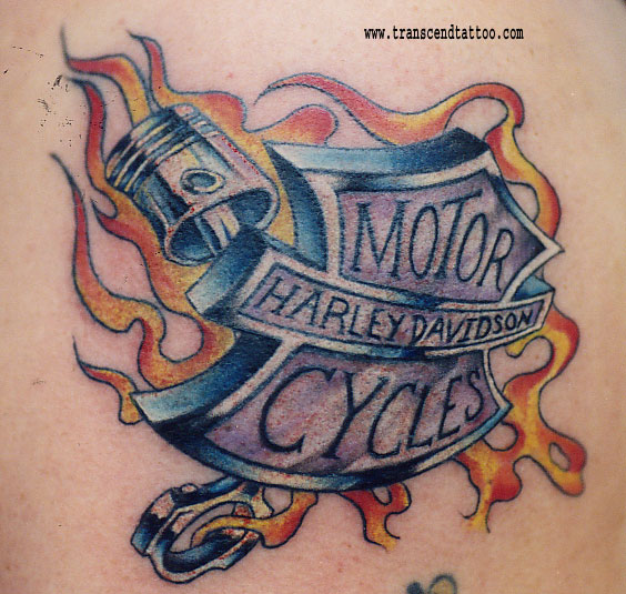 Nice Flaming Harley Davidson Logo Tattoo