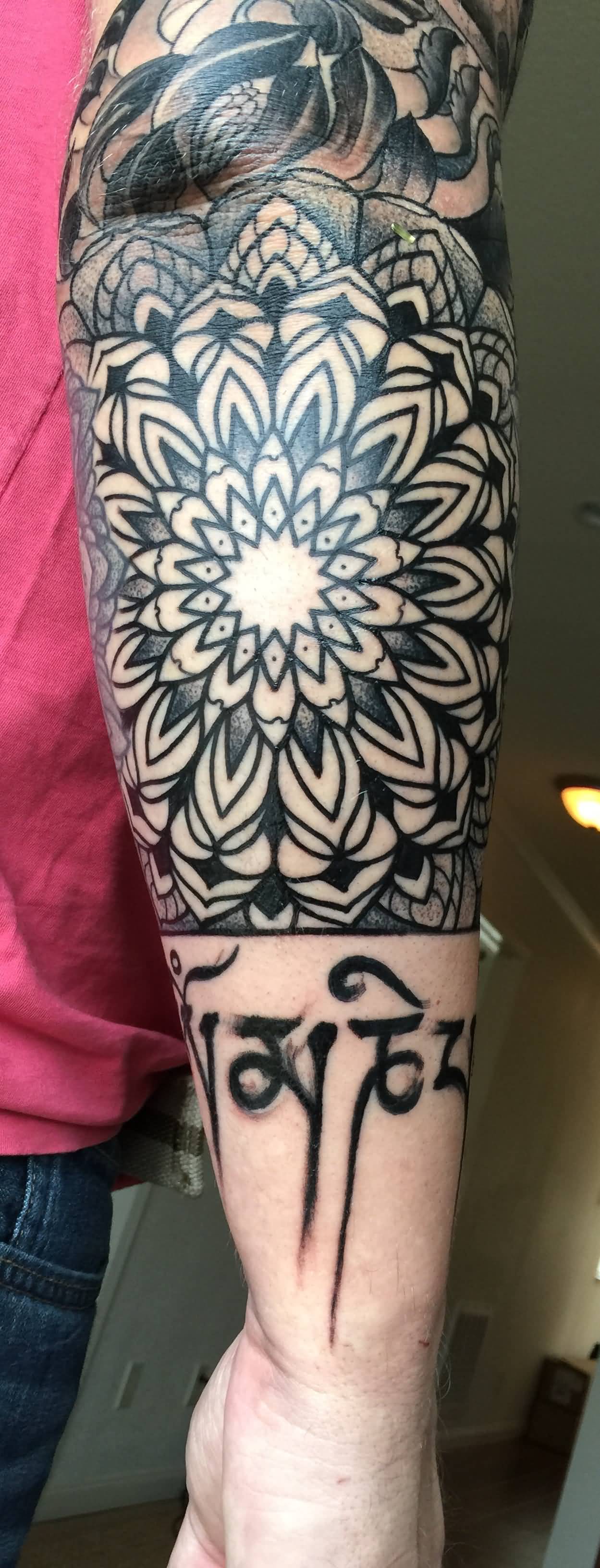 Nice Fractal Flower Tattoo On Arm Sleeve