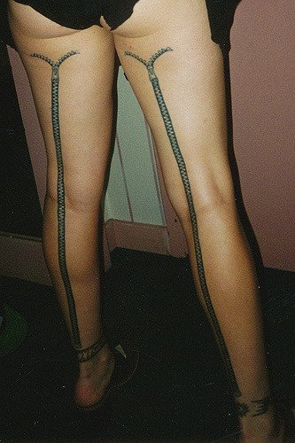 Nice Full Leg Zipper Matching Tattoos For Girls