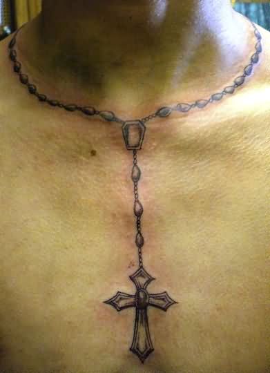 Nice Grey Rosary Cross Necklace