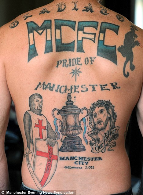 Nice Manchester Football Team Theme Tattoo On Left Back