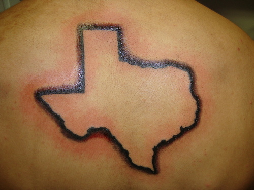 Nice Outline Of Texas Map Tattoo On Upper Back