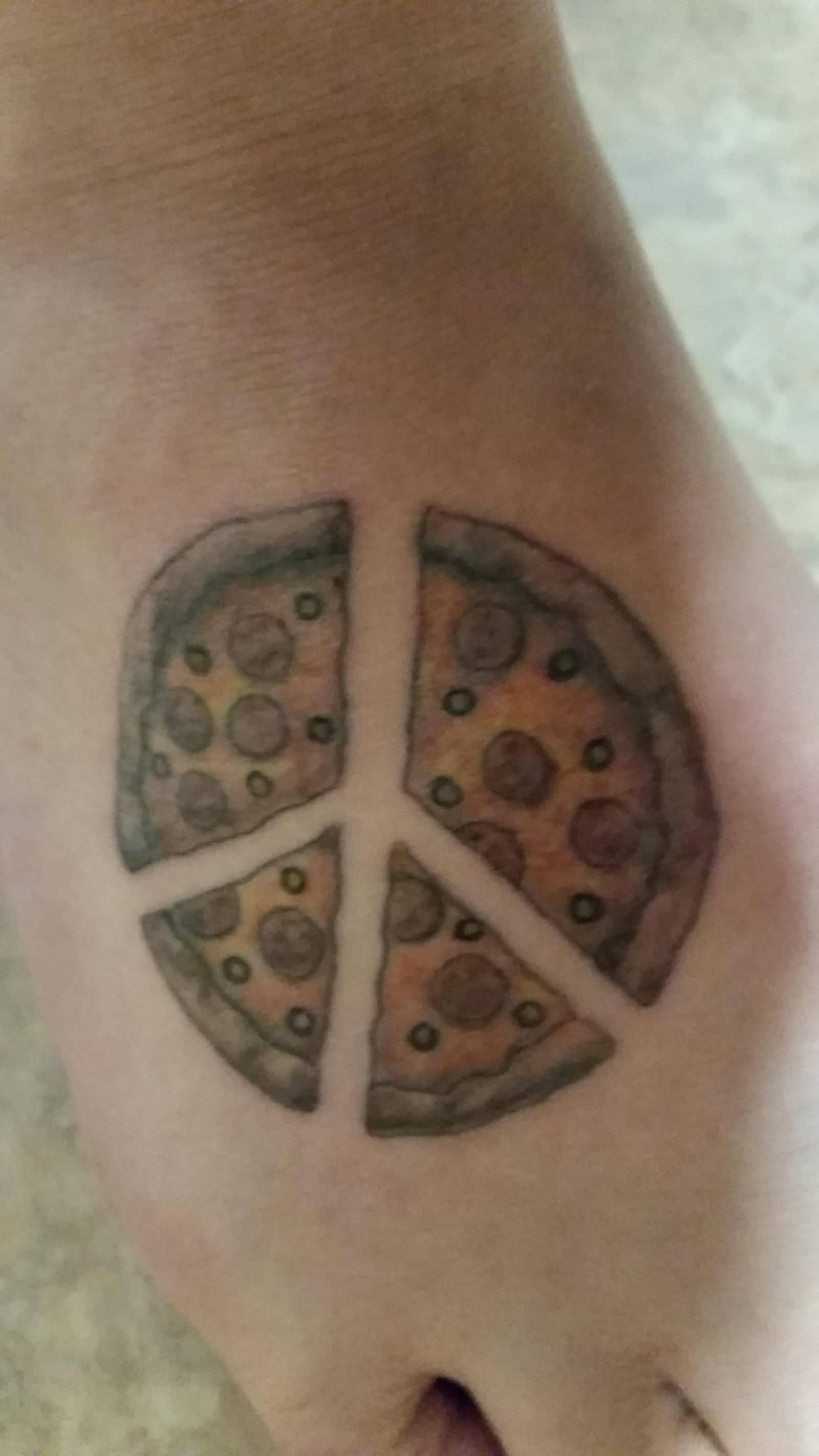 Nice Pizza In Slices Tattoo On Foot