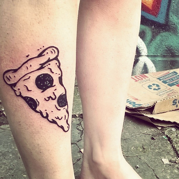 Nice Pizza Piece Tattoo On Right Leg