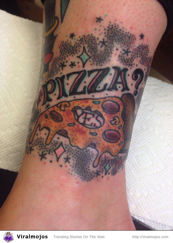 Nice Pizza Slice With Text Tattoo