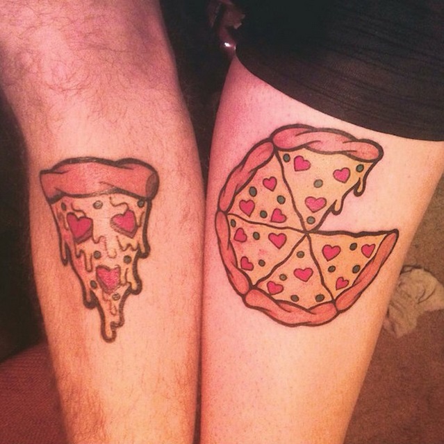 Nice Pizza With Slice Couple Matching Tattoo