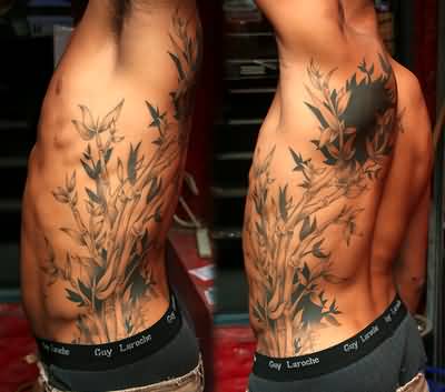 Nice Plants Tattoo On Full Side Rib For Men