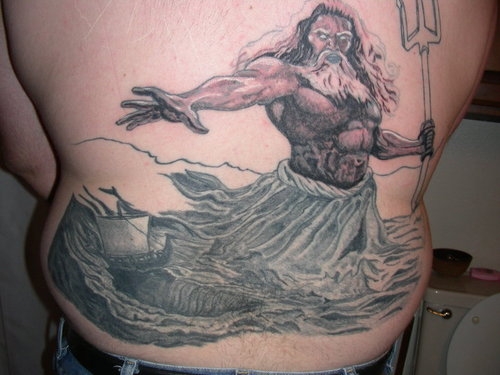 Nice Sea Creature Posiden Tattoo On Lower Back