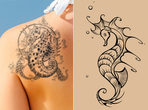 Nice Seahorse And Bubbles Tattoos