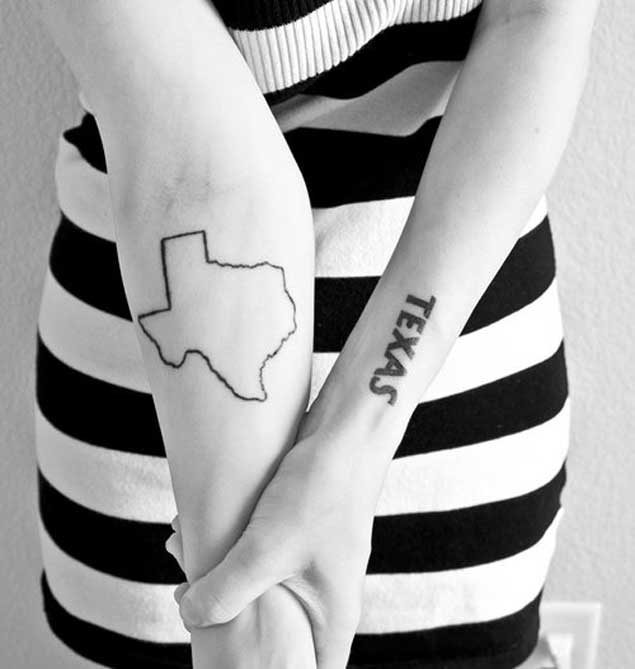 Nice State Of Texas Map Outline Tattoo On Forearm For Girls