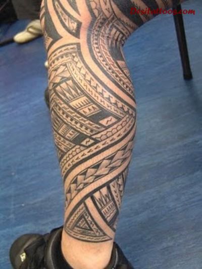 Nice Tribal Samoan Tattoo On Leg