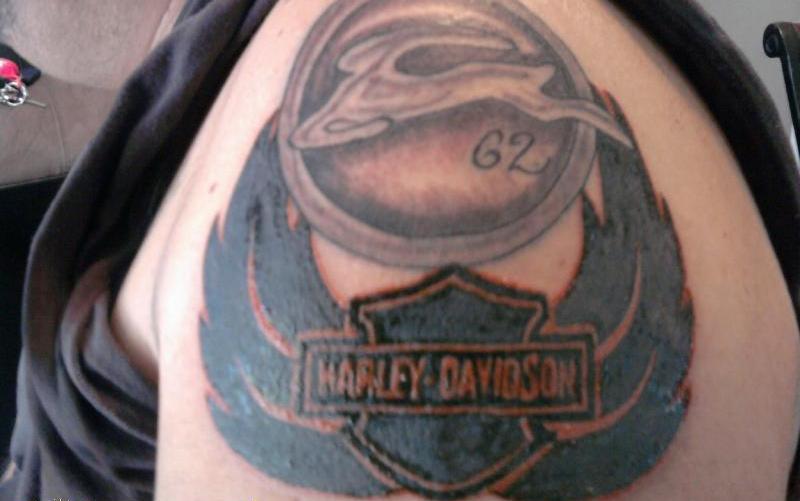 Nice Winged Harley Davidson Logo Tattoo On Left Shoulder