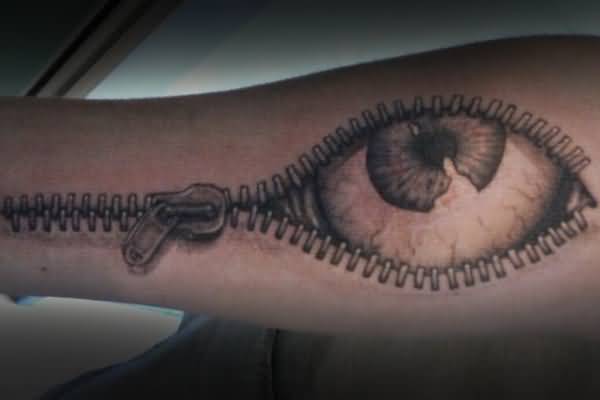 Nice Zipper Eye Tattoo On Arm