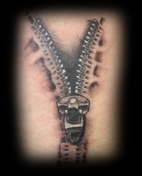 Nice Zipper Tattoo By Matthew Amey