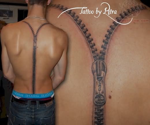 Nice Zipper Tattoo On Full Back For Men