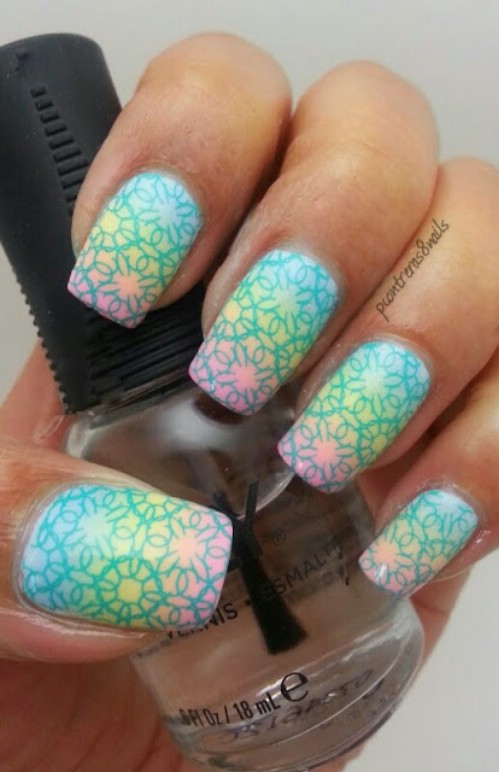 Ombre Flowers Design Mosaic Nail Art Idea