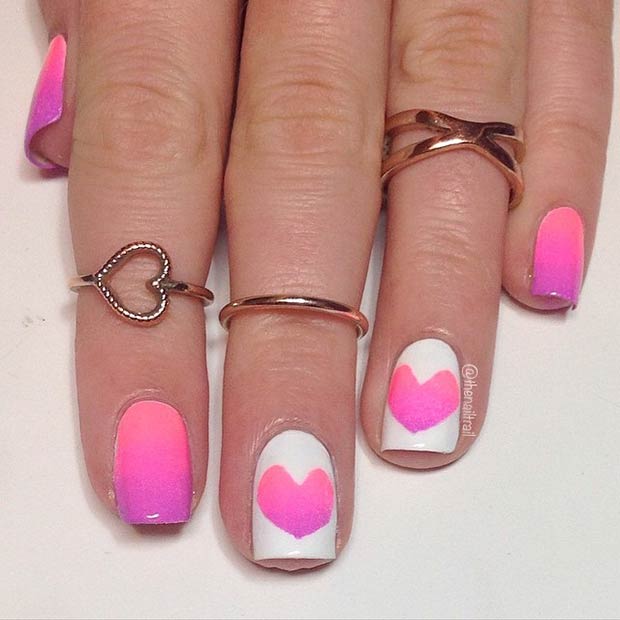 Ombre Pink Hearts Nail Art