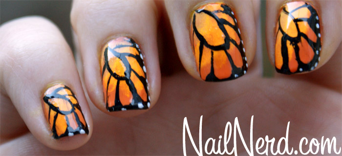 Orange Butterfly Wings Nail Art