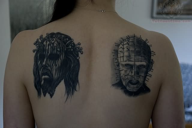 Pinhead Samael And Pinhead Upper Back Tattoo
