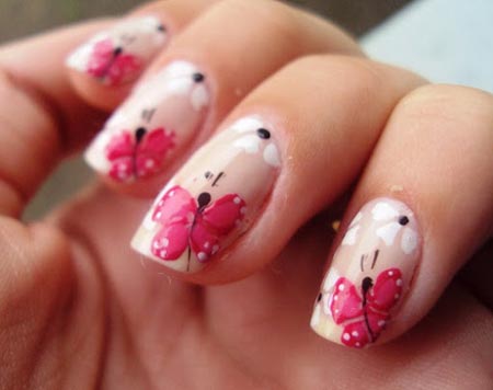 Pink 3D Butterflies Nail Art design