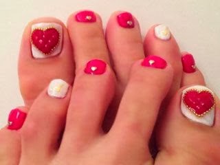 Pink 3D Heart Nail Art For Toe Nails
