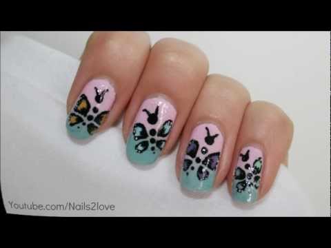 Pink And Blue Butterflies Nail Art