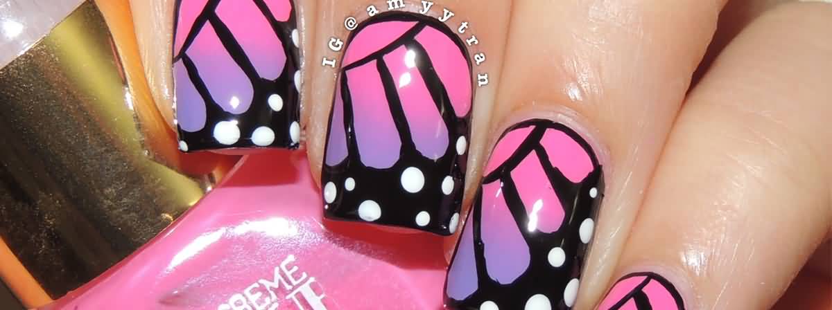 Pink And Purple Ombre Butterfly Wings Nail Art Idea