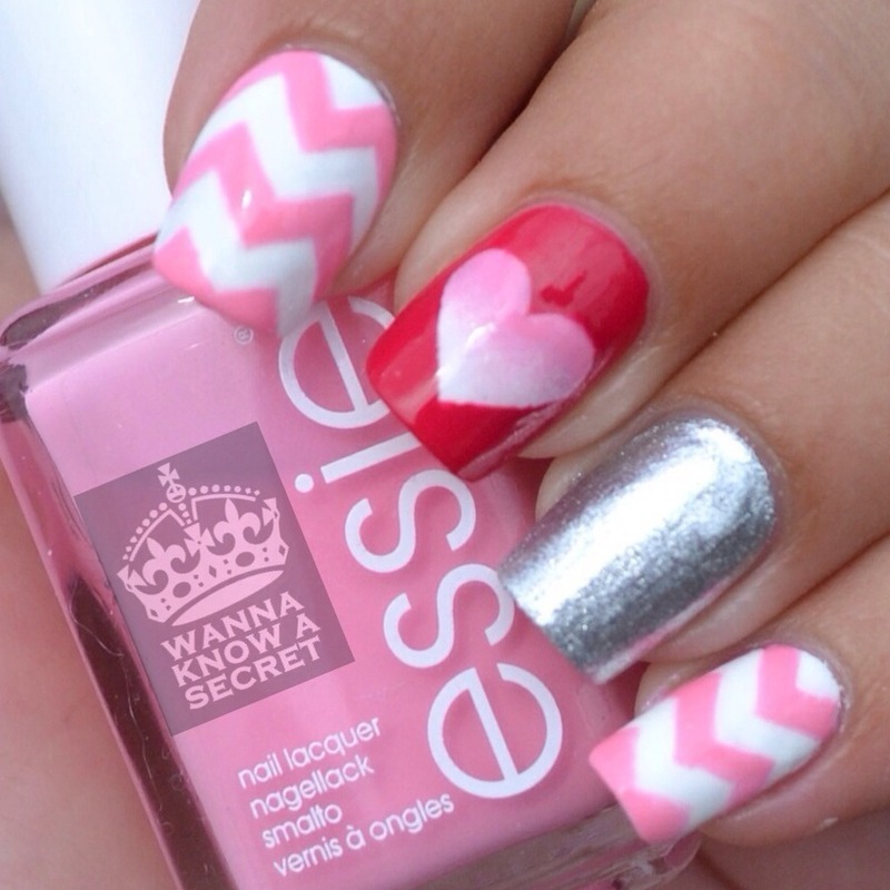 Pink And White Ombre Heart Nail Art