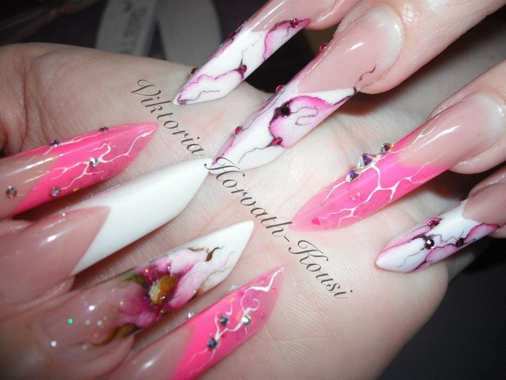Pink And White Sharp Edge Nail Art Design